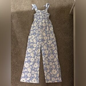 Paisley Lane Blue and White Floral Jumpsuit Girls Size: 12